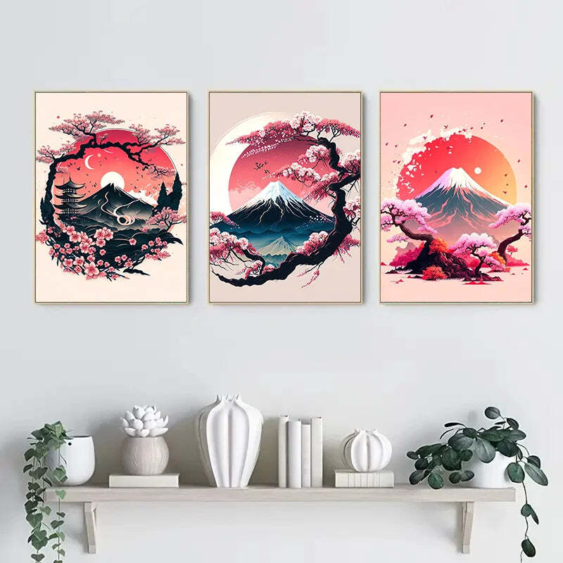 Image of Frameless Japanese natural landscape canvas wall art set