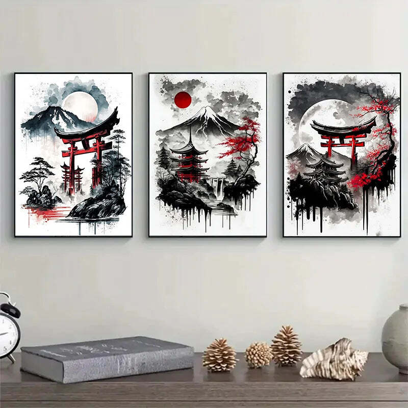 Image of Frameless Japanese natural landscape canvas wall art set