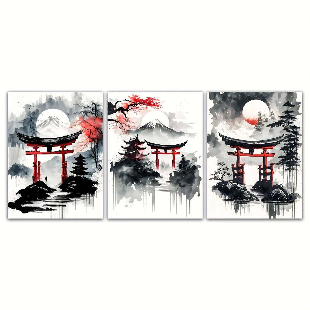 Image of Frameless Japanese natural landscape canvas wall art set