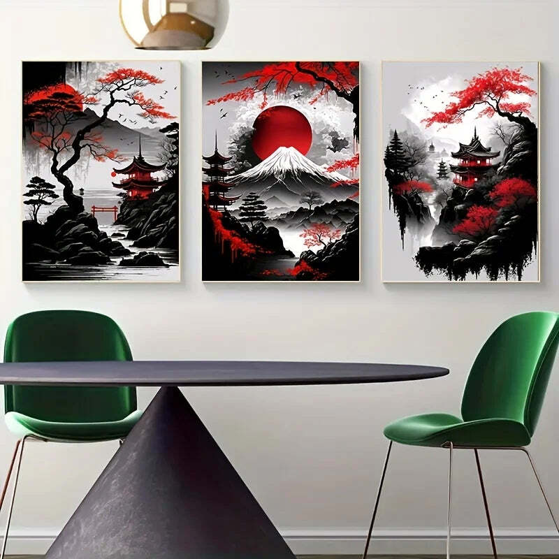 Image of Frameless Japanese natural landscape canvas wall art set