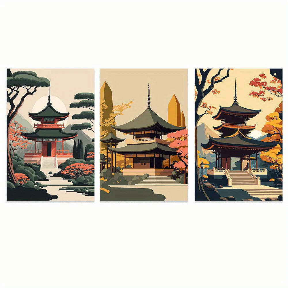 Image of Frameless Japanese natural landscape canvas wall art set