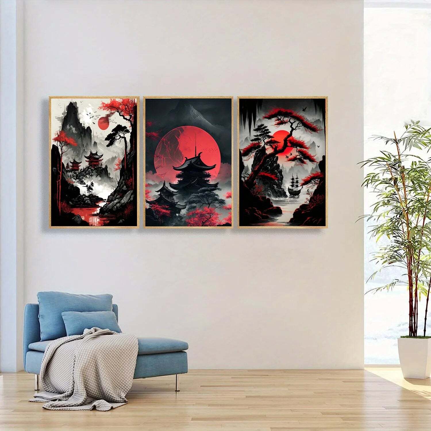 Image of Frameless Japanese natural landscape canvas wall art set