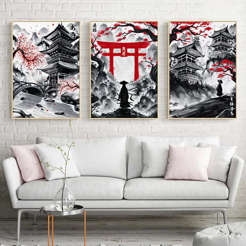 Image of Frameless Japanese natural landscape canvas wall art set