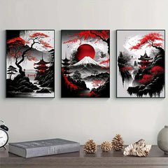 Image of Frameless Japanese natural landscape canvas wall art set