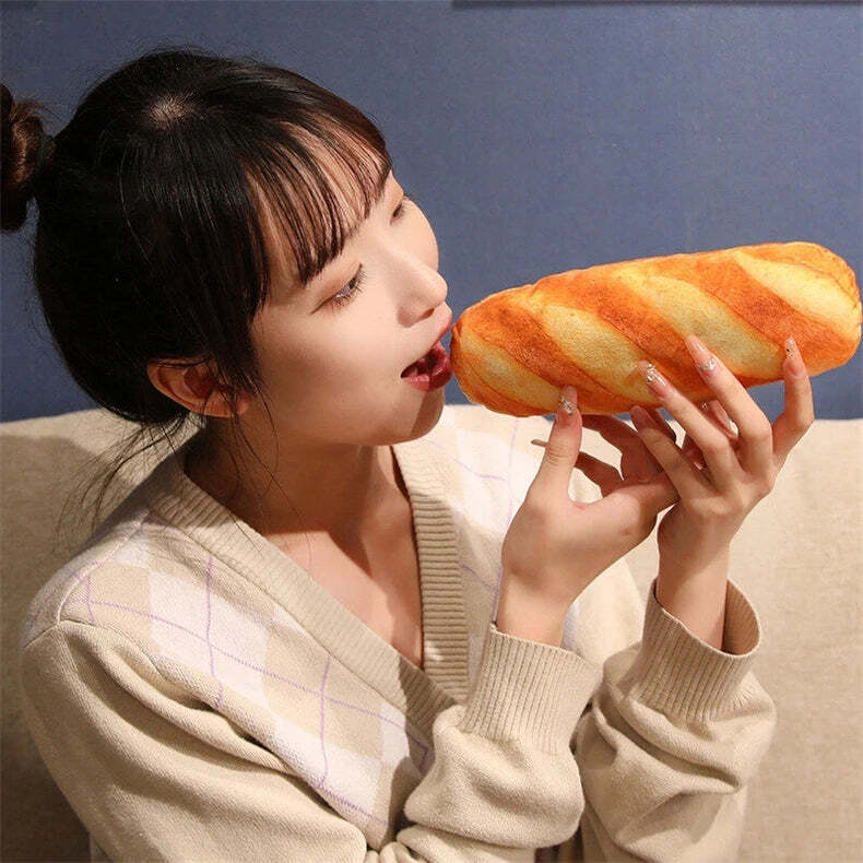 Image of French bread plush pillow – adorable food-themed stuffed companion