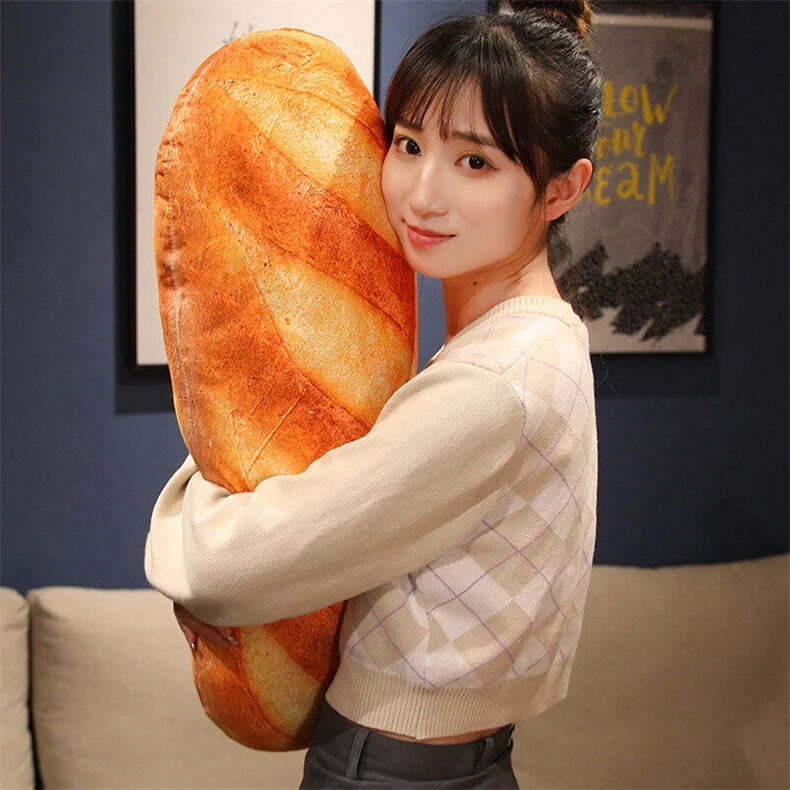 Image of French bread plush pillow – adorable food-themed stuffed companion