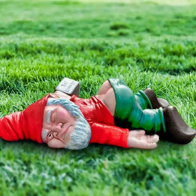 Image of Funny drunken garden gnome statue for quirky home decor