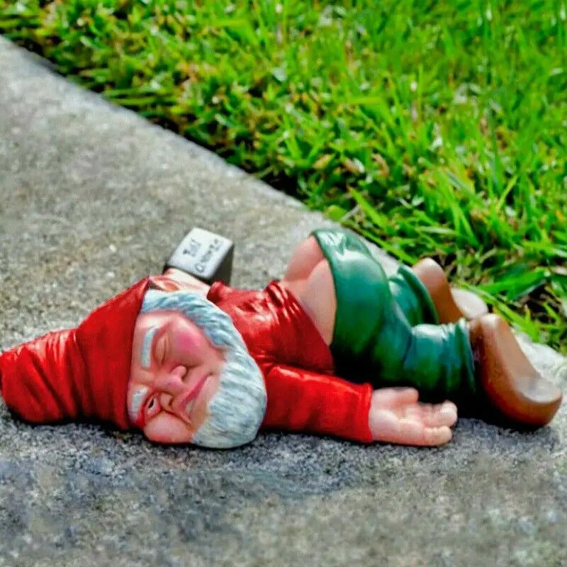 Image of Funny drunken garden gnome statue for quirky home decor