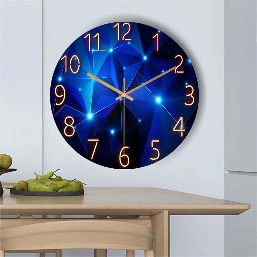 Image of Geometric dark blue wall clock with silent quartz movement for modern home decor