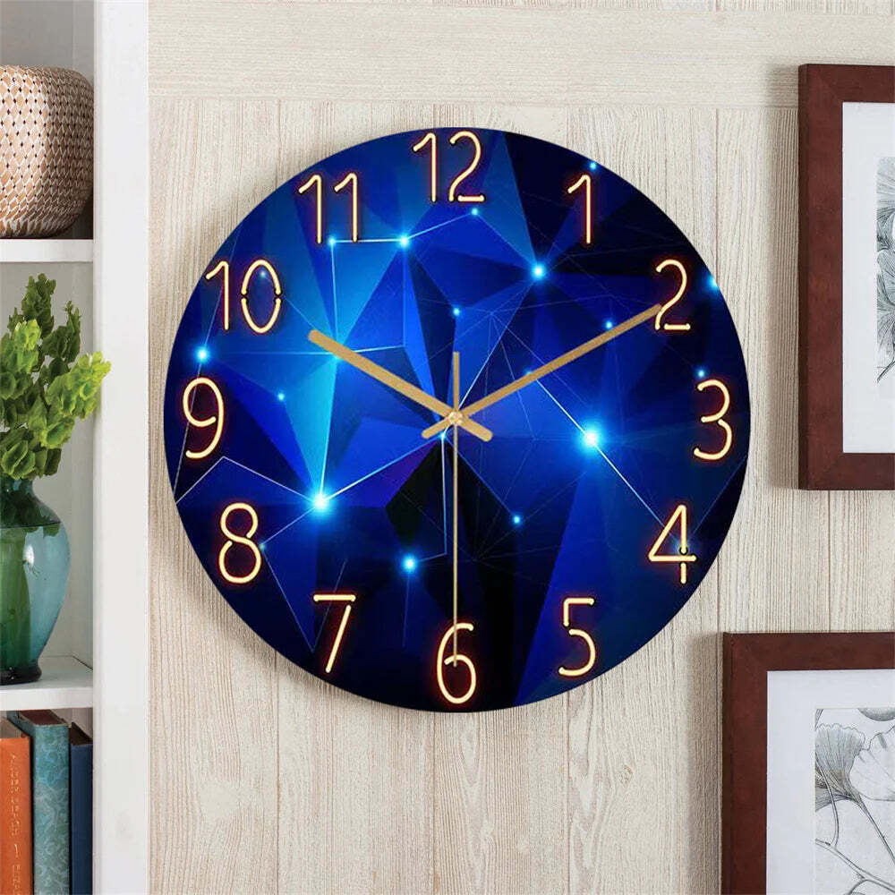 Image of Geometric dark blue wall clock with silent quartz movement for modern home decor