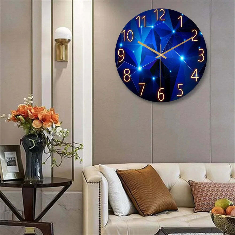 Image of Geometric dark blue wall clock with silent quartz movement for modern home decor