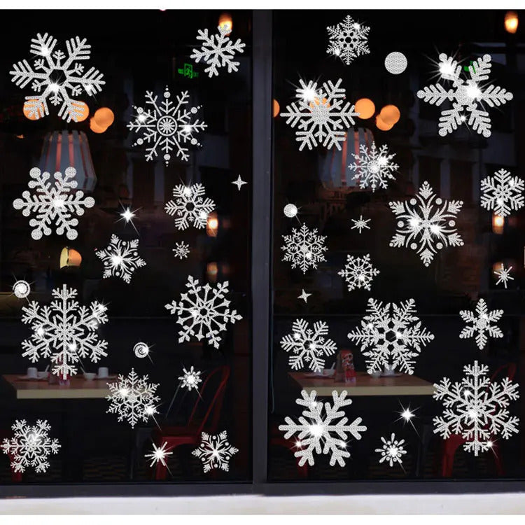 Image of Glitter snowflake electrostatic wall stickers for festive decor