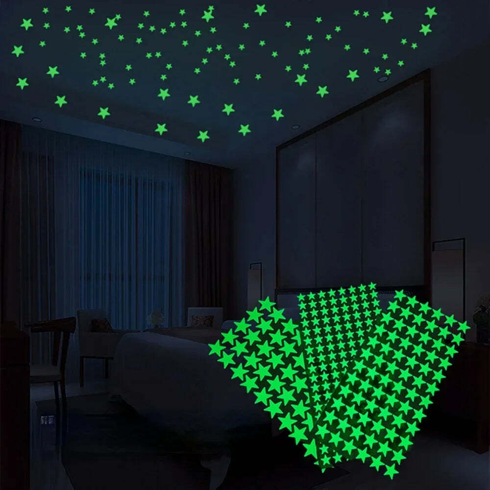 Image of Glow-in-the-dark stars and moon self-adhesive wall stickers for kids' rooms