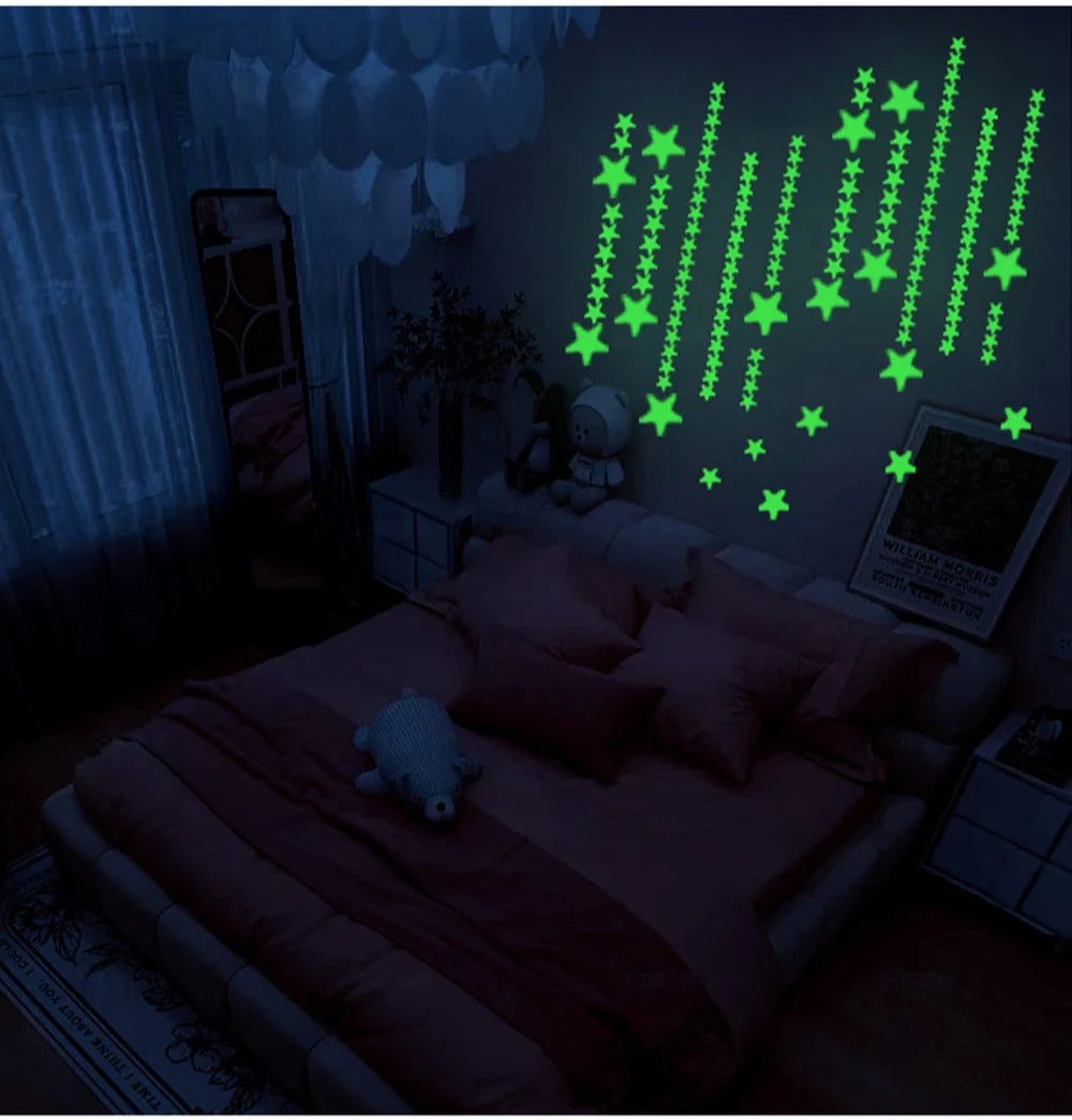 Image of Glow-in-the-dark stars and moon self-adhesive wall stickers for kids' rooms