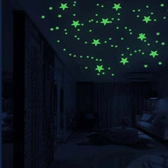 Image of Glow-in-the-dark stars and moon self-adhesive wall stickers for kids' rooms