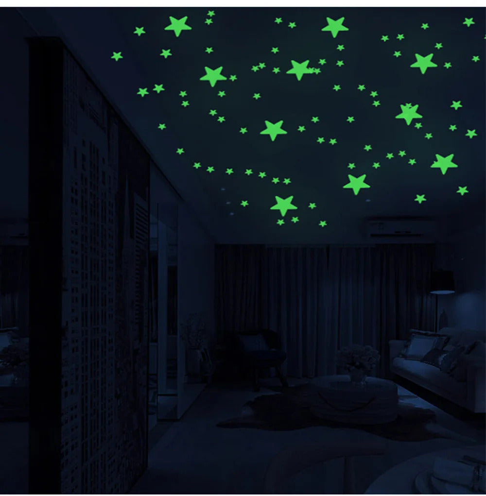 Image of Glow-in-the-dark stars and moon self-adhesive wall stickers for kids' rooms