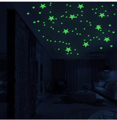 Image of Glow-in-the-dark stars and moon self-adhesive wall stickers for kids' rooms