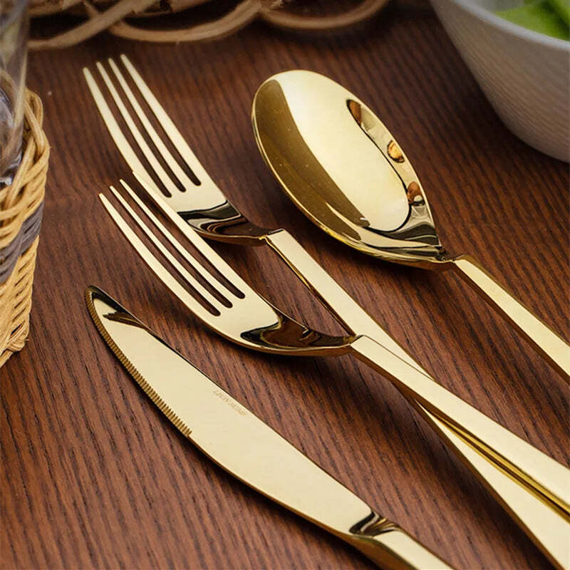 Image of Gold 304 stainless steel dinnerware set, 24-piece cutlery service for 6