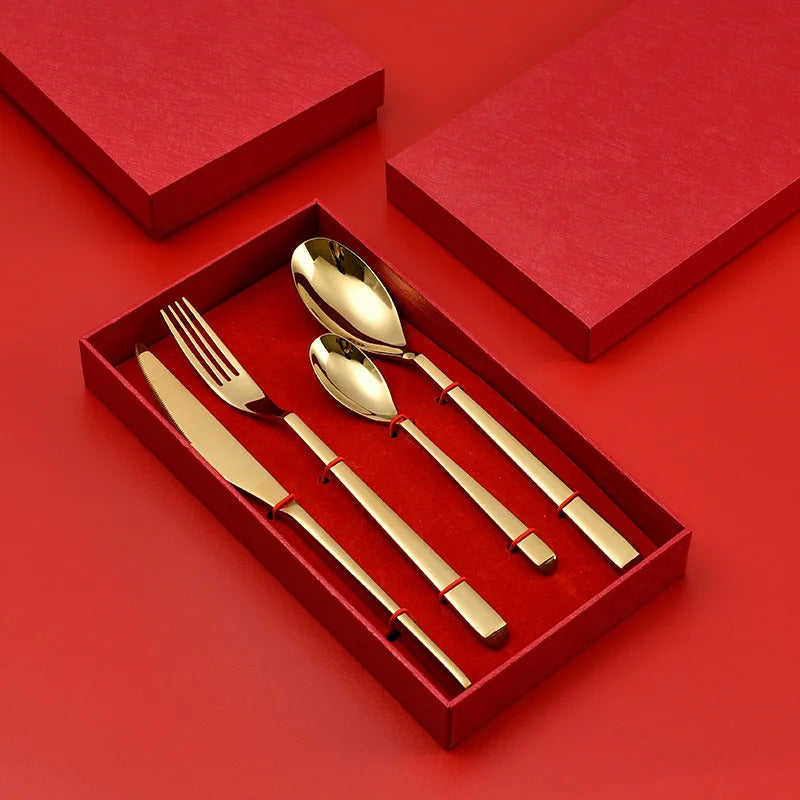 Image of Gold 304 stainless steel dinnerware set, 24-piece cutlery service for 6