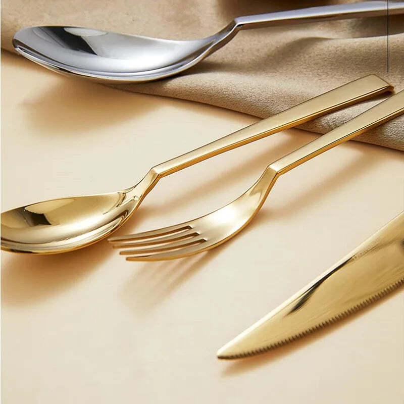 Image of Gold 304 stainless steel dinnerware set, 24-piece cutlery service for 6