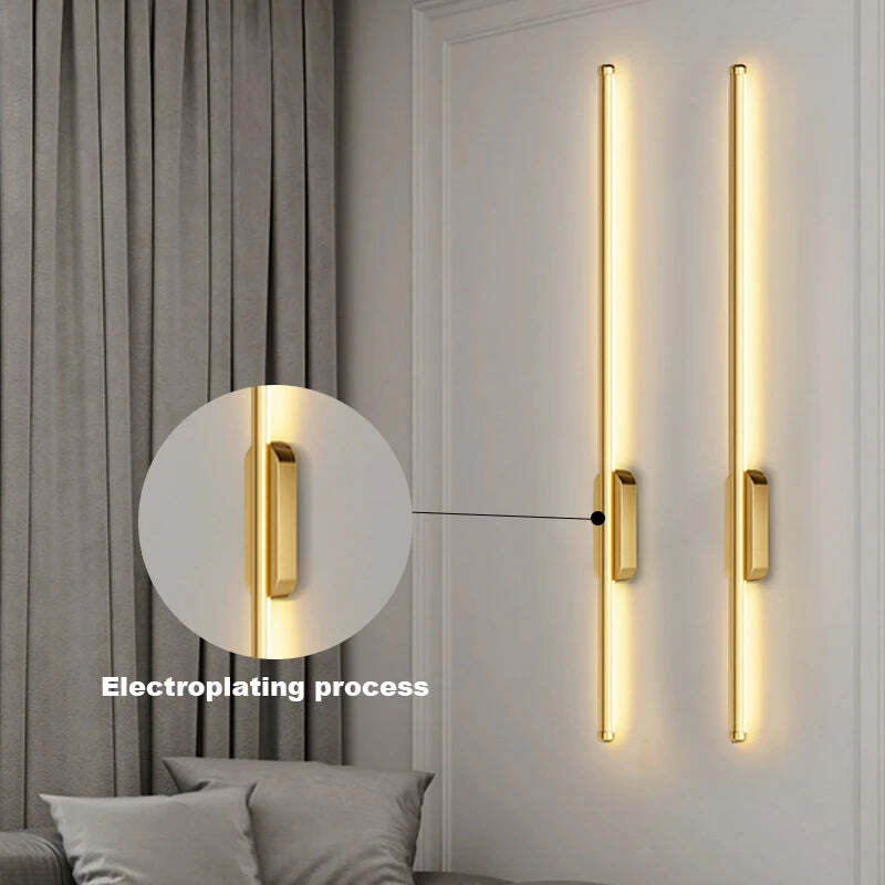 Image of Gold long strip LED wall lamp for modern indoor lighting and home decor