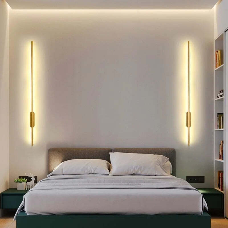 Image of Gold long strip LED wall lamp for modern indoor lighting and home decor