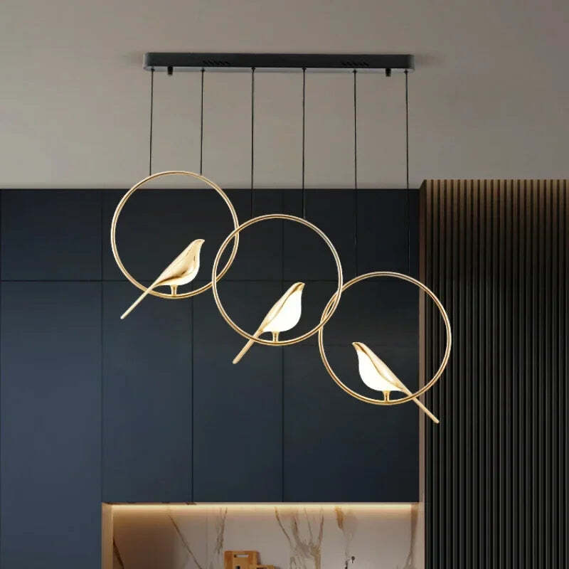 Image of Gold magpie bird LED chandelier for modern loft and restaurant lighting