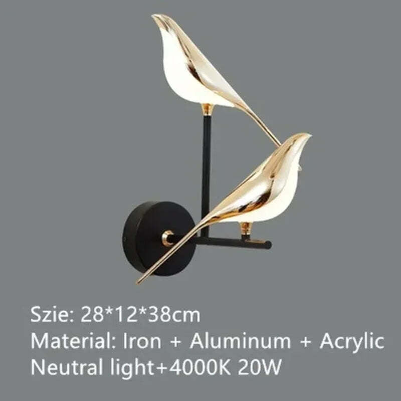 Image of Gold magpie bird LED chandelier for modern loft and restaurant lighting