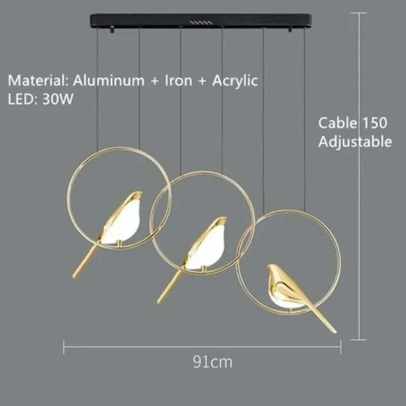 Image of Gold magpie bird LED chandelier for modern loft and restaurant lighting