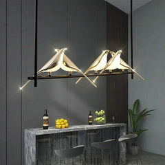 Image of Gold magpie bird LED chandelier for modern loft and restaurant lighting