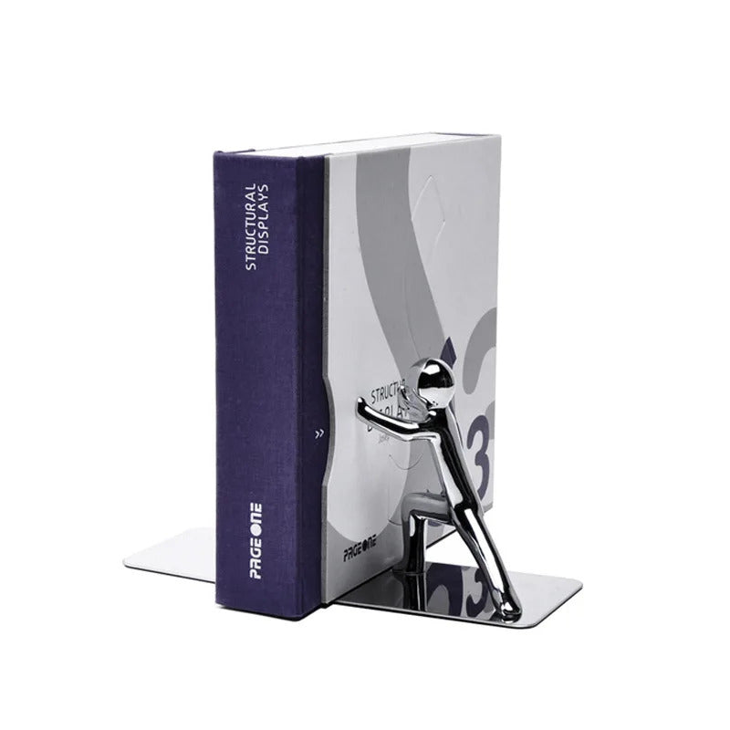 Image of Golden boy bookends: stylish metal book stand holders for home and office organization