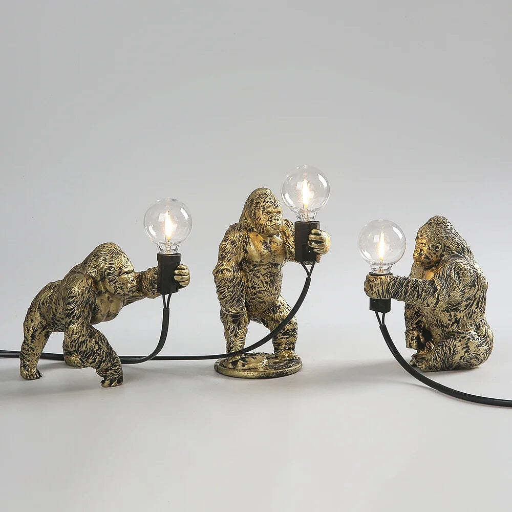 Image of Gorilla table lamp - Cute resin animal design with LED lights for home decor