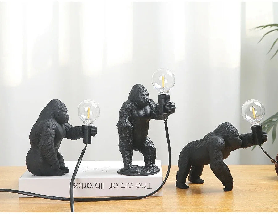 Image of Gorilla table lamp - Cute resin animal design with LED lights for home decor