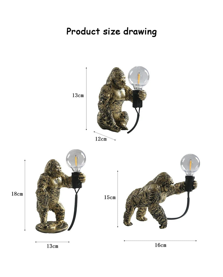 Image of Gorilla table lamp - Cute resin animal design with LED lights for home decor