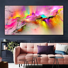 Image of Grey and yellow cloud abstract art oil painting on canvas for modern living room decor