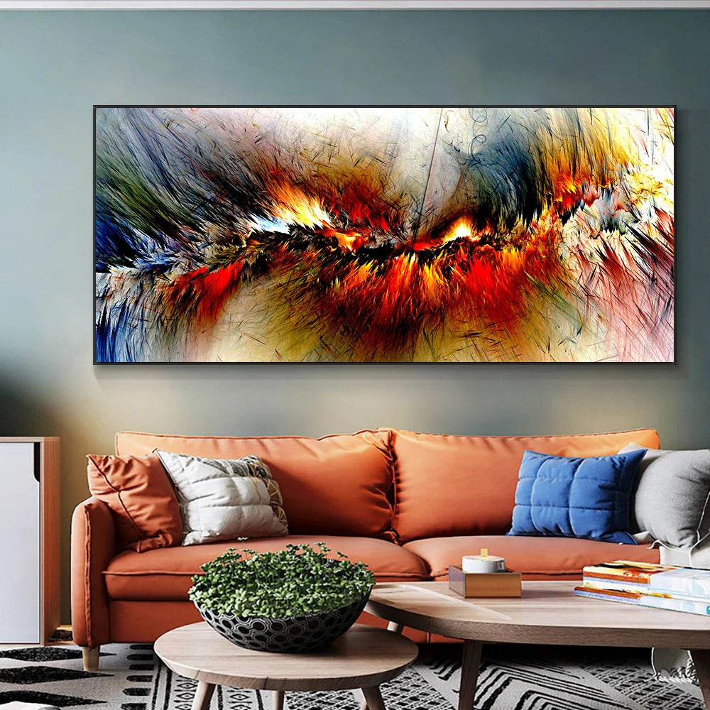 Image of Grey and yellow cloud abstract art oil painting on canvas for modern living room decor