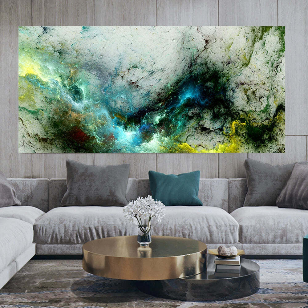 Image of Grey and yellow cloud abstract art oil painting on canvas for modern living room decor