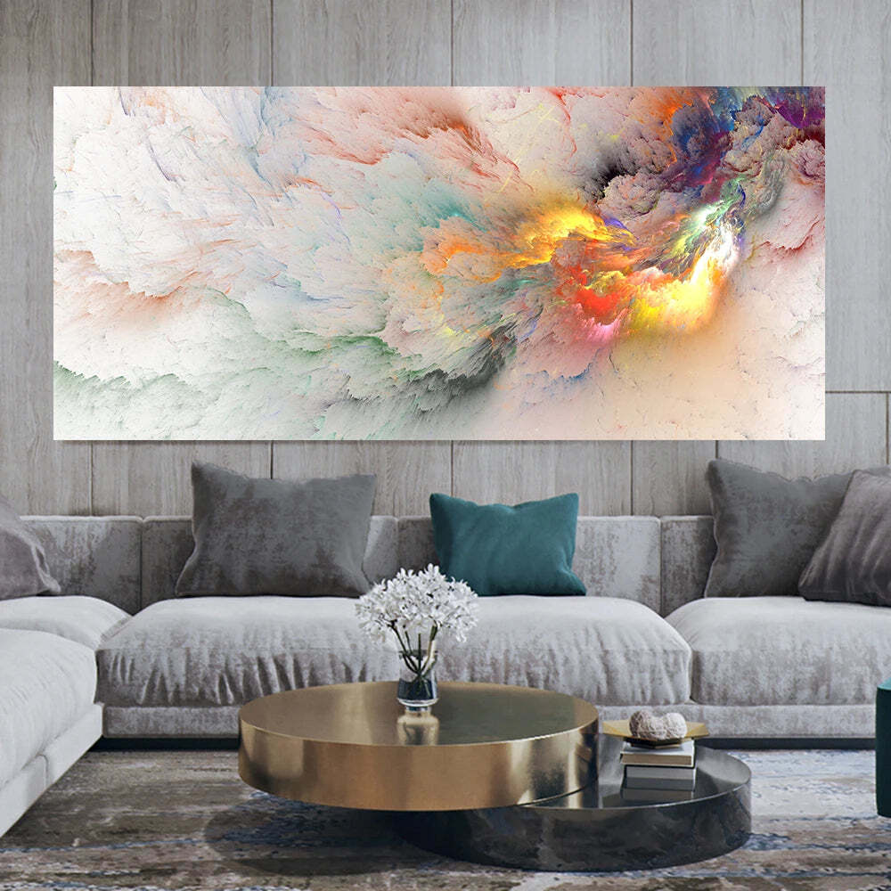 Image of Grey and yellow cloud abstract art oil painting on canvas for modern living room decor