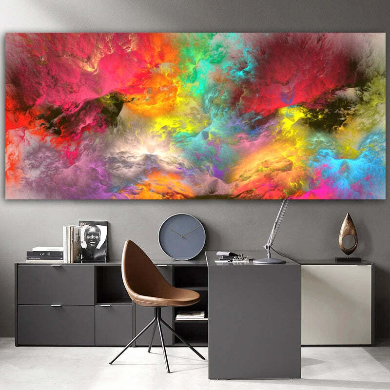 Image of Grey and yellow cloud abstract art oil painting on canvas for modern living room decor