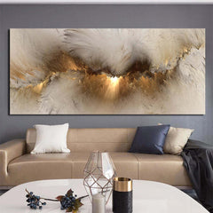 Image of Grey and yellow cloud abstract art oil painting on canvas for modern living room decor