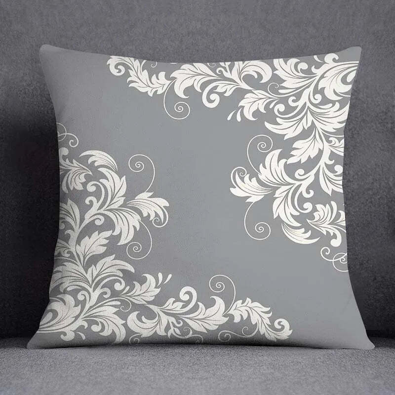 Image of Grey floral pattern decorative pillowcase for home and office decor