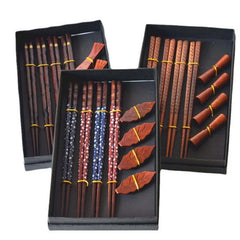 Image of Handmade Japanese natural wood chopsticks set with cute holders