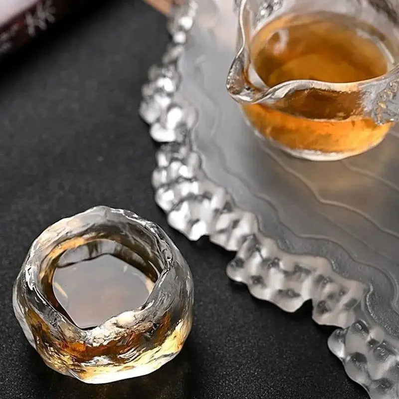 Image of Heat-resistant crystal glass tea cup set with burnt glaze for Kung Fu tea drinking