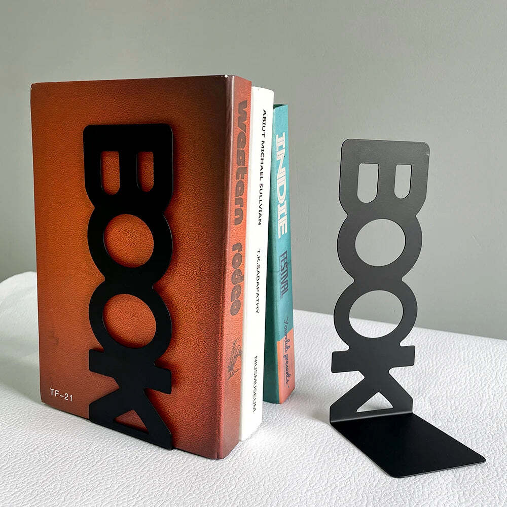 Image of Heavy duty metal bookends for home and office organization