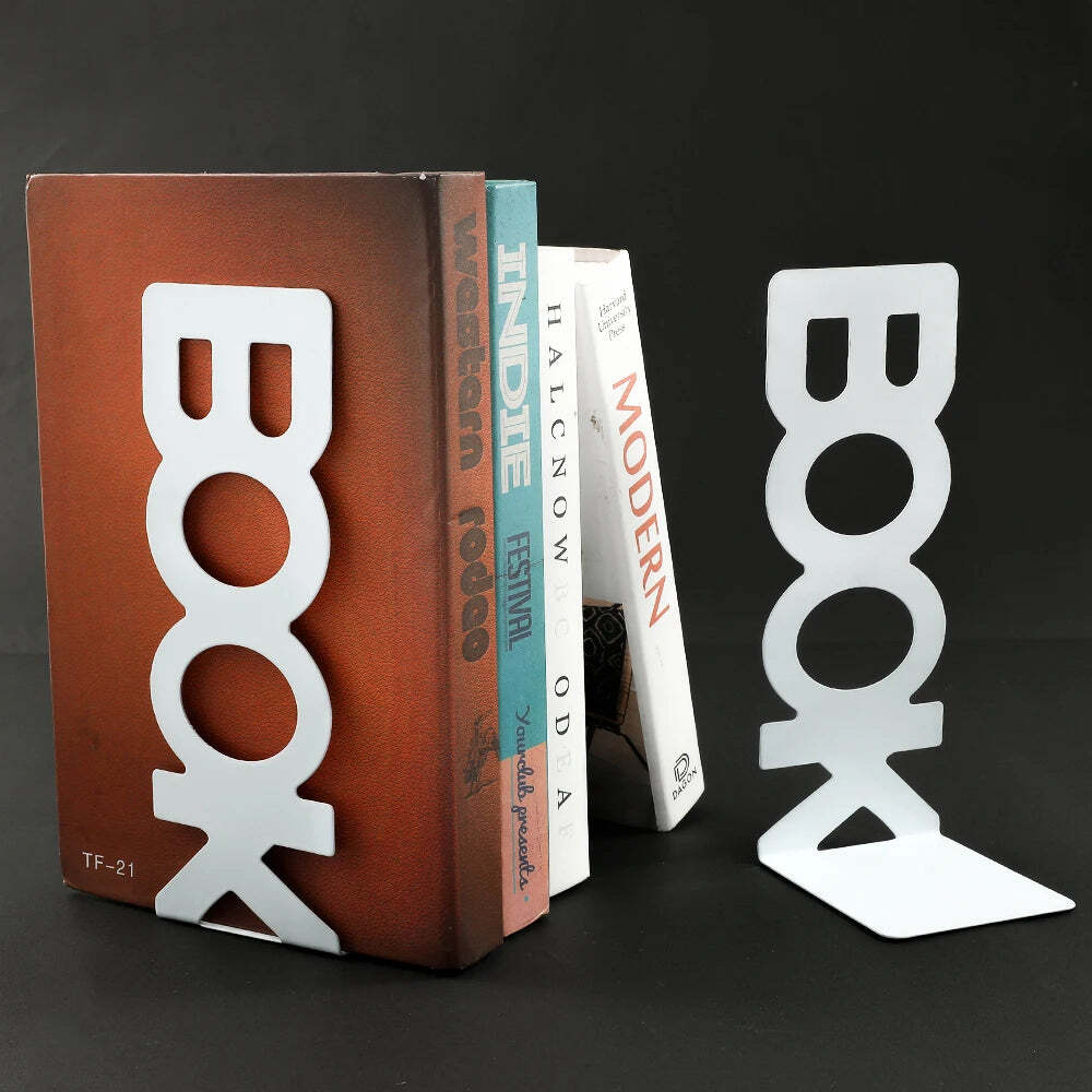 Image of Heavy duty metal bookends for home and office organization