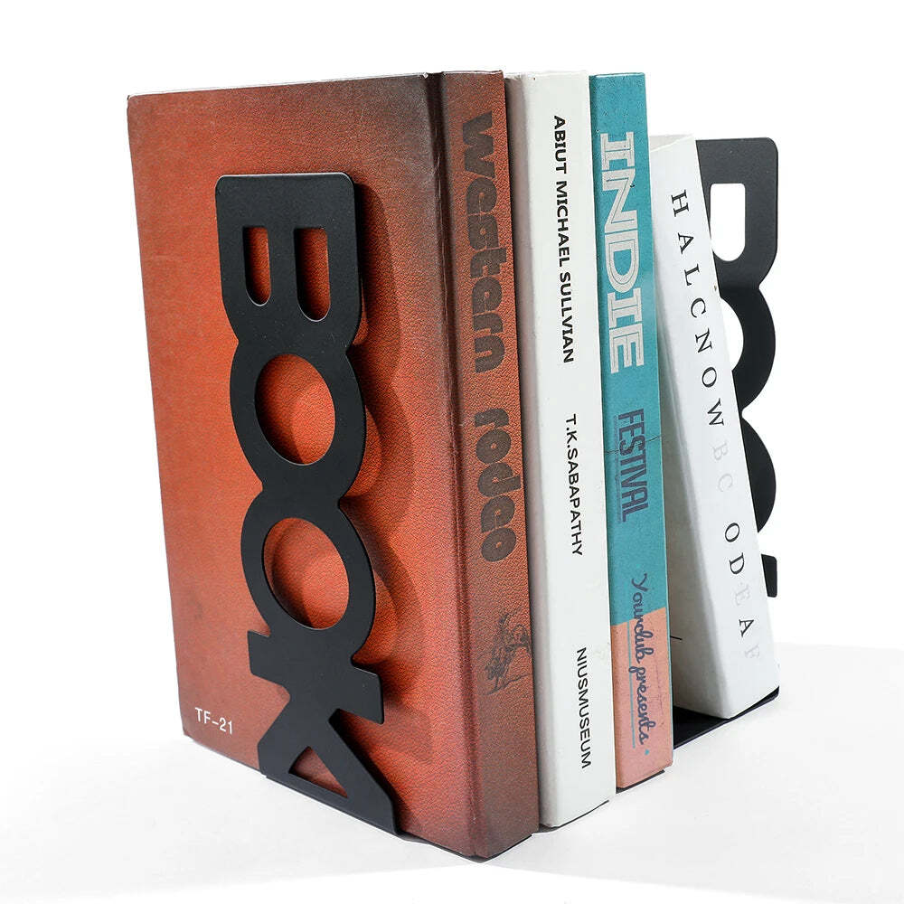 Image of Heavy duty metal bookends for home and office organization