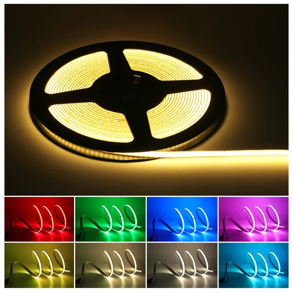 Image of High-density COB strip LED light with 320 LEDs per meter in versatile colors