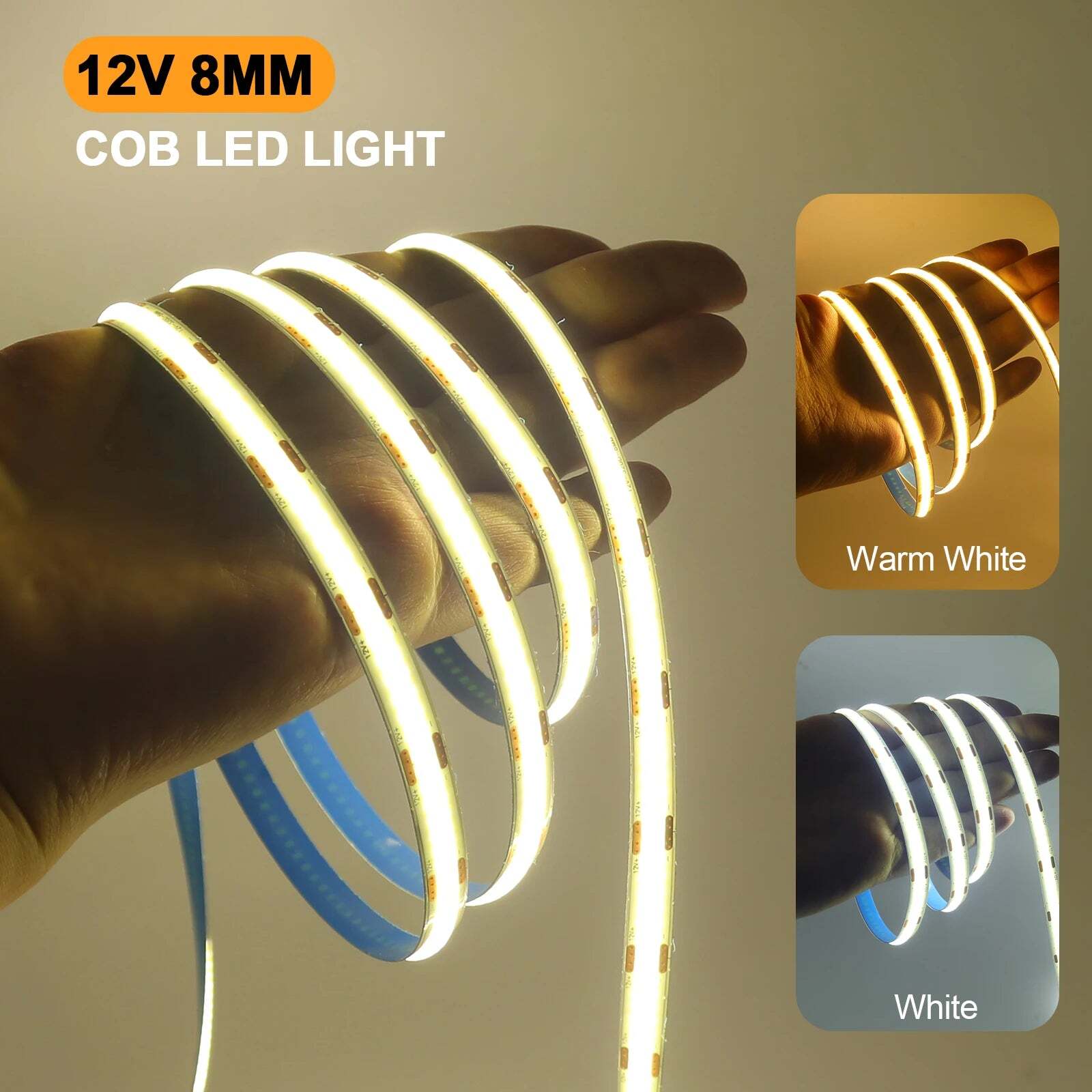 Image of High-density COB strip LED light with 320 LEDs per meter in versatile colors