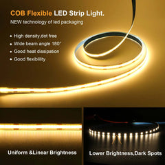 Image of High-density COB strip LED light with 320 LEDs per meter in versatile colors