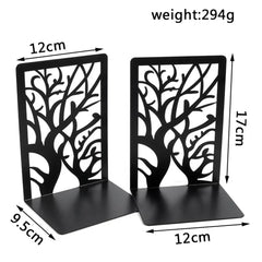 Image of Hollow out black metal bookends for home and office desk support